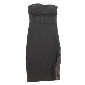 Stella Jamie Strapless Bodycon Dress Womens Size S LBD Mesh Faux Leather Slit